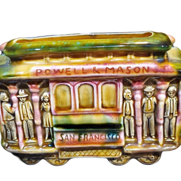 Vintage 1970s Glazed Trolley Ceramic Planter San Francisco CA Cable Car - Picture 3 of 4